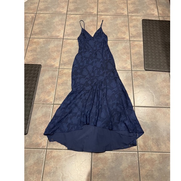 Princess Polly Dresses & Skirts - Princess Polly Navy Blue Floral Burnout Maxi Dress Open Back High Low Gown 8